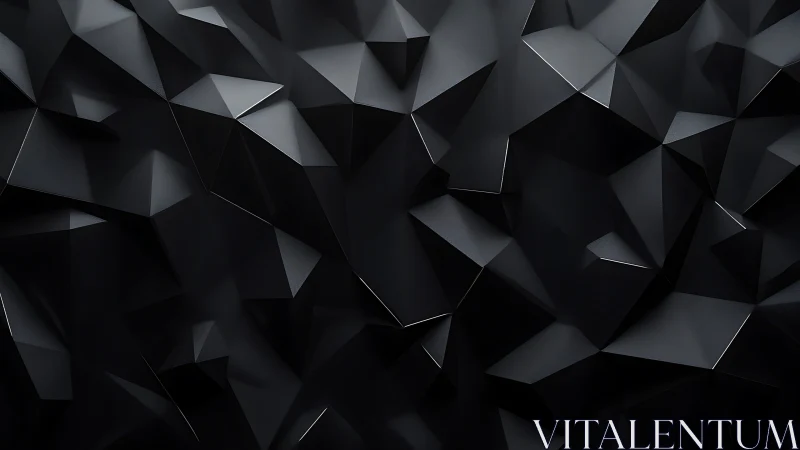 Faceted black low-poly surface with sculpted geometric depth.