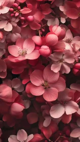 Pink Blossoms Layered in Deep Crimson Shadows.