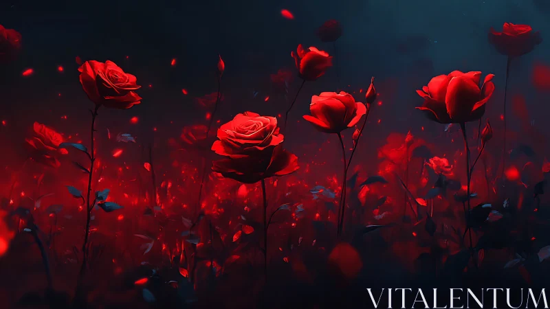 Neon Red Roses Glowing Against Dark Backdrop
