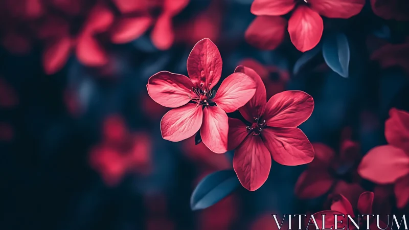 Red and pink flowers with blurred green foliage background