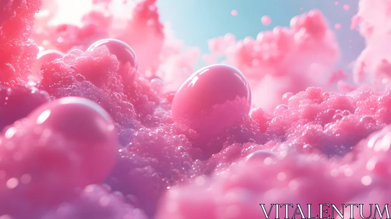 Shiny Pink Bubbles in Dreamy Pastel Foam, Abstract Art Style.