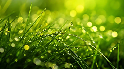 Morning dew turns humble grass blades into liquid constellations