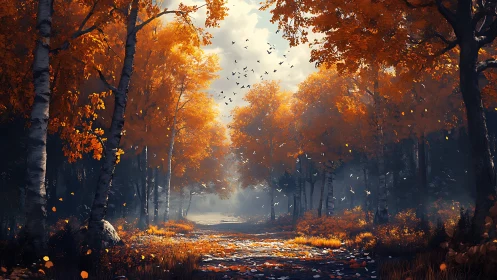 Luminous Birch Cathedral: October's Golden Requiem.