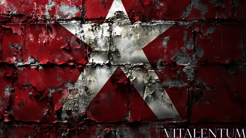 Cracked red wall lets a stubborn silver star keep burning bright