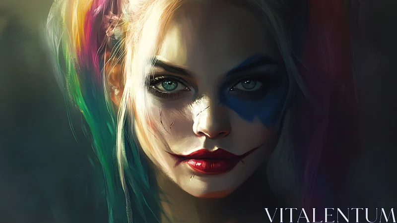 Female clown portrait shows intense gaze and smeared makeup