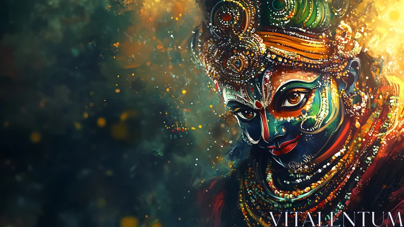 Vibrant divine portrait glows in swirling cosmic colors