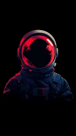 Solitary astronaut silhouette with red reflective visor.