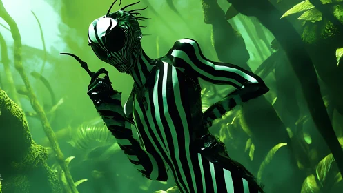 Striped forest envoy pauses to gossip with the neon mist