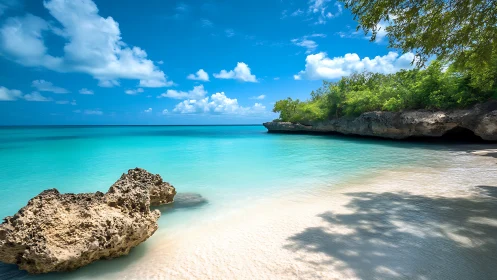 Tropical Beach Cove with Limestone Formations and Turquoise Waters