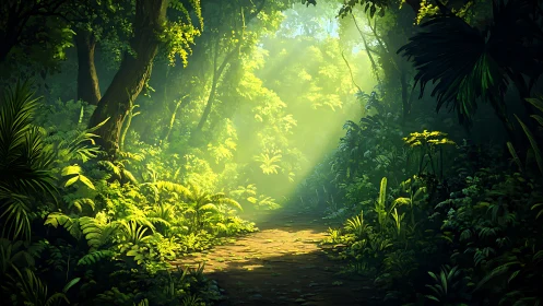 Luminous Jungle Canopy: Digital Painting with Atmospheric Light.