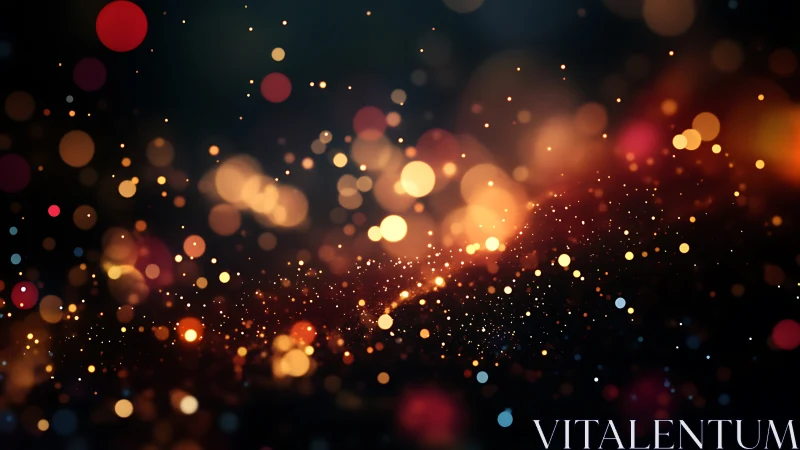 Glowing bokeh particles drifting through cosmic darkness.