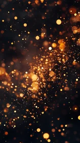 Golden bokeh particles on dark abstract background.