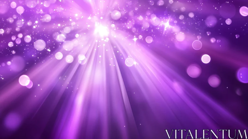 Radiant purple light rays with sparkling bokeh in abstract style.