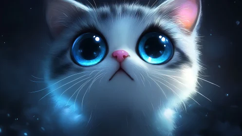 Luminescent White Cat with Striking Blue Eyes.