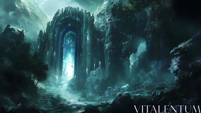 Moonlit ruins cradle a shimmering gateway of stormlight