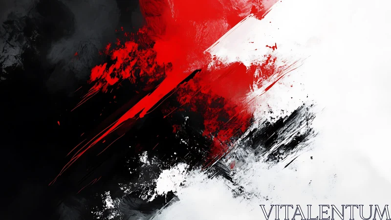 Bold Abstract Painting with Red, Black, and White Brush Strokes.
