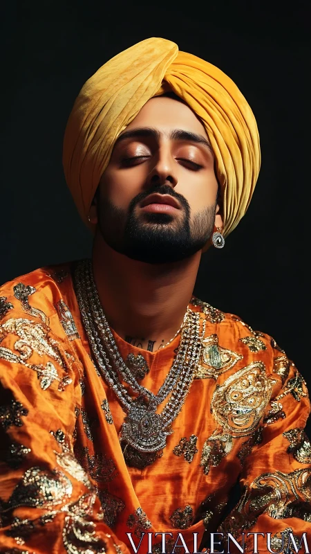 Regal portrait celebrates quiet confidence in golden splendor