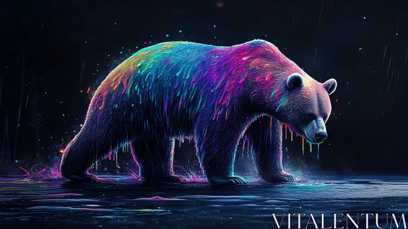 Bioluminescent bear rendered in neon spectrum digital paint