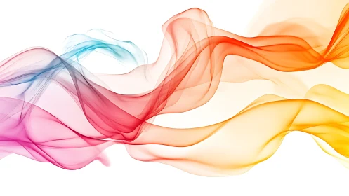 Chromatic translucent waveforms flow across a white field