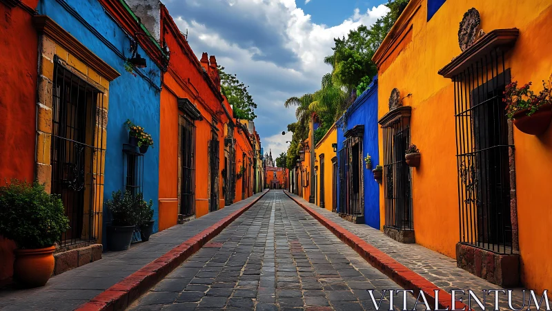 Colorful old town street glowing with warm, inviting charm.