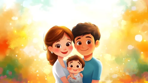 Happy Family Glowing Together in Golden Warmth.