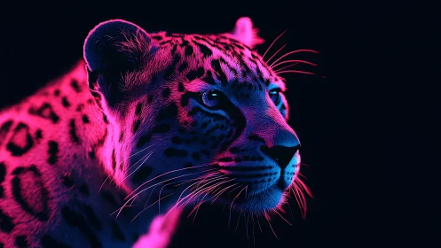 Neon-lit leopard profile rendered with chromatic luminescence technique.