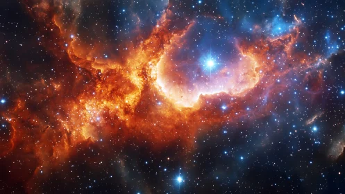 Stellar nebula region shows ionized gas and dense starfield