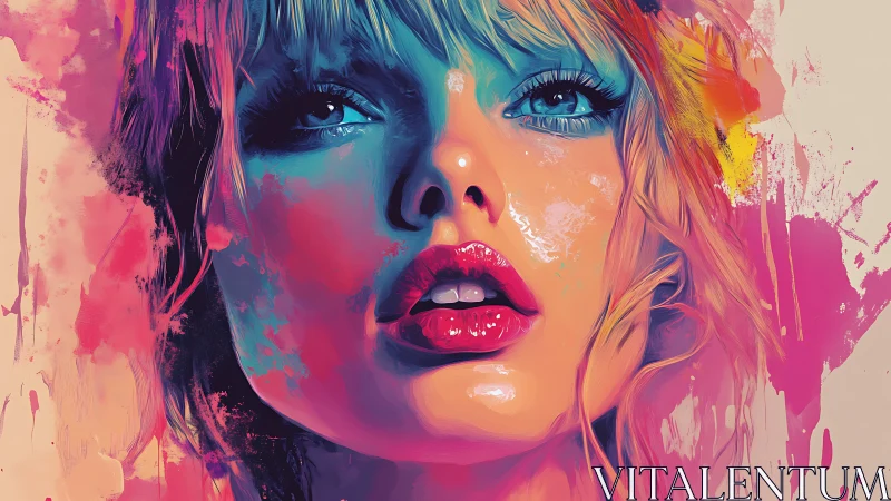 Digital painting portrait with neon splash chromatic palette.