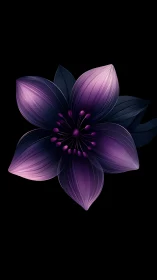 Digital Purple Flower with Dark Blue-Black Leaves.