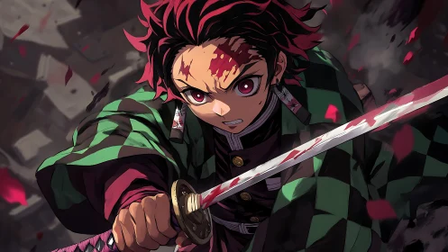 Scarlet resolve carves through chaos in a storm of petals