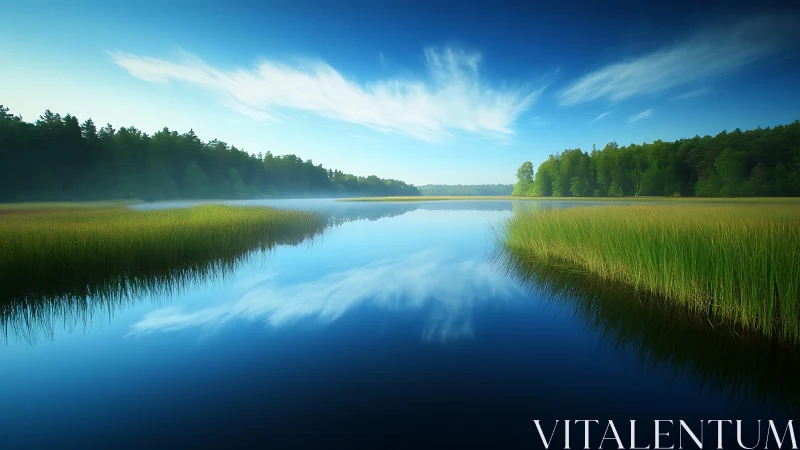 Lake sky trades secrets with grass and morning silence