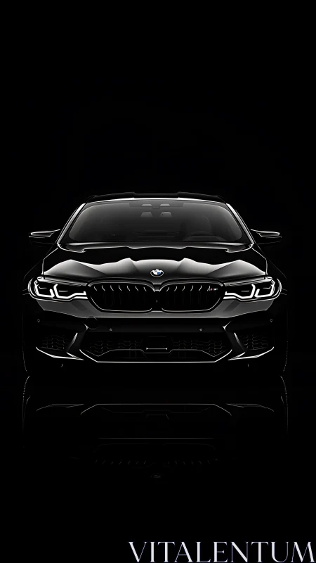 Sleek black sports sedan glowing softly in the darkness.