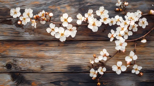 Cherry Blossoms Dance Across Weathered Wood Canvas.
