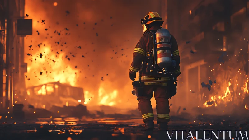 Firefighter Standing in Inferno.