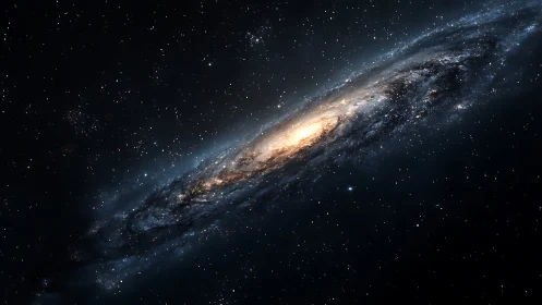 Spiral galaxy seen edge-on with dense star field background