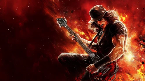 Fiery rock guitarist unleashes an explosive solo on stage