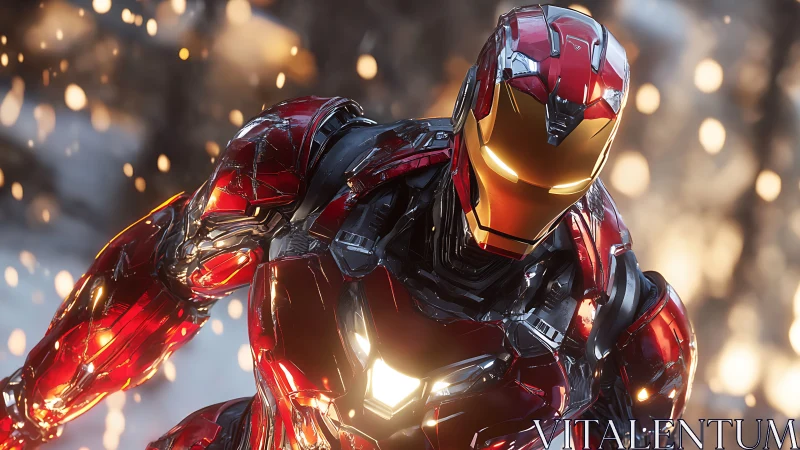 Red metallic armored figure in dynamic frontal view.