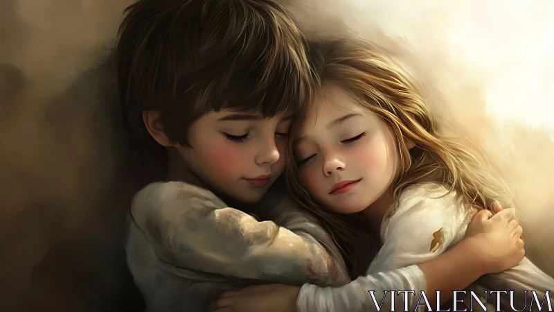 Sibling Comfort: Two Children Embracing in Warmth.