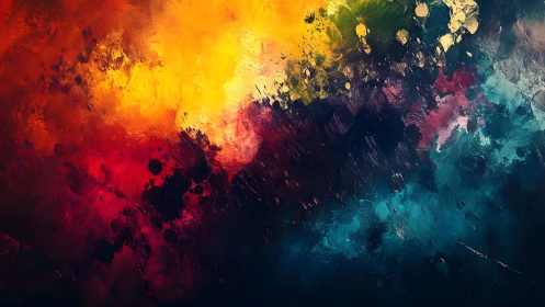 Vibrant Abstract Painting with Bold Colorful Brush Strokes.
