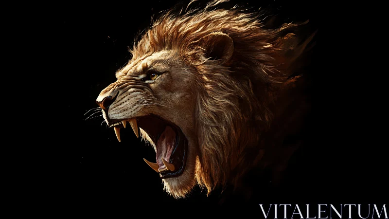 Roaring dusk king caught mid-battle cry in burning light.