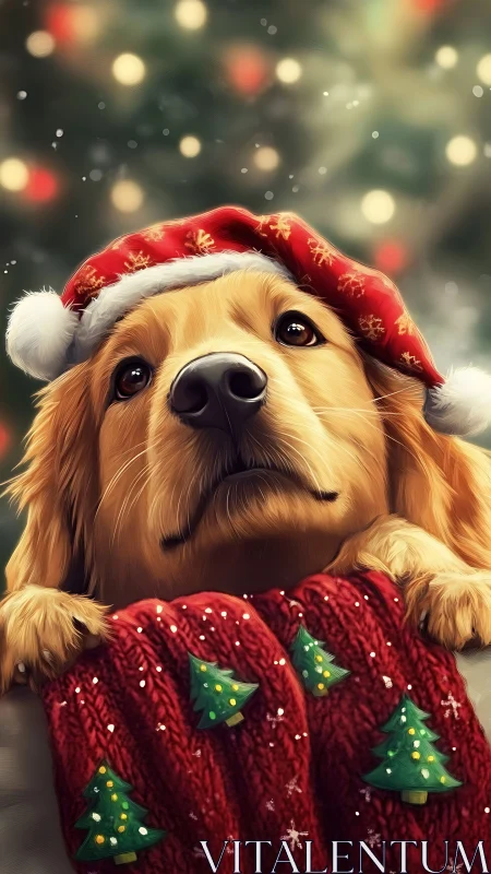 Golden retriever quietly negotiates Christmas cuddle terms