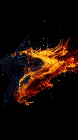 Fire and Ice Collision: Dynamic Elemental Combustion Against Black Void.