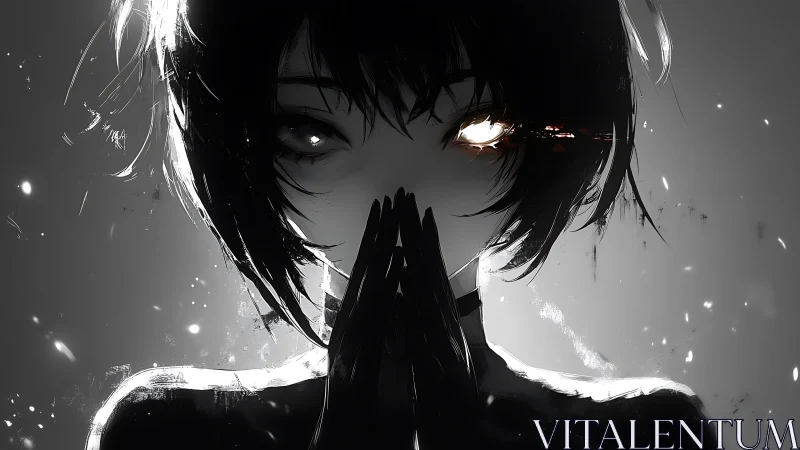 Monochrome cyber-oculus portrait with luminous desync eye.