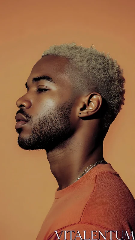 Profile portrait captures calm man against warm backdrop