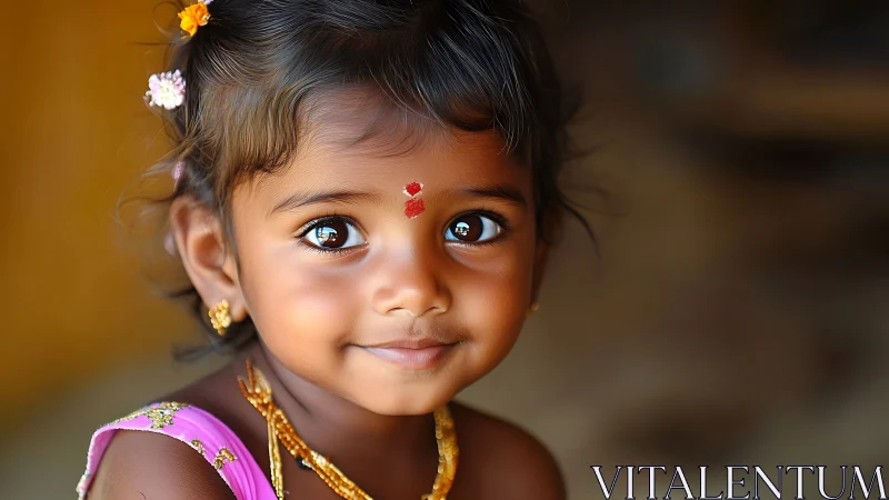 Young child in ceremonial dress with traditional facial and hair adornments
