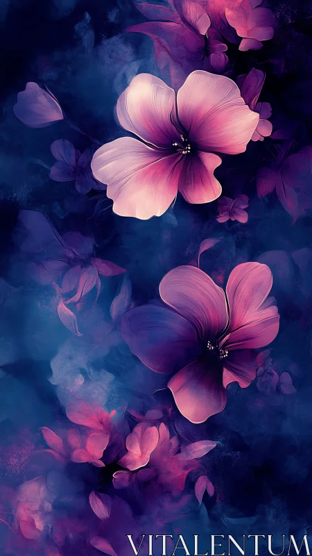 Gradient-Rendered Petals: Luminescent Botanical Forms in Magenta-Indigo Chromatic Space