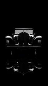 Symmetric low-key portrait isolates vintage car grille and headlights