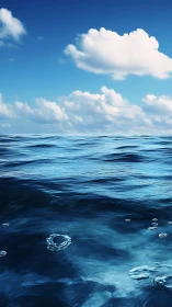 Gentle open sea under bright blue skies and soft clouds.