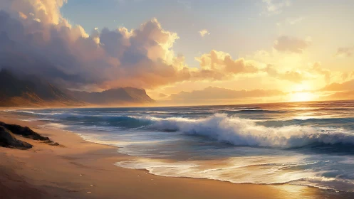 Sunlit surf whispers softly along a dream-bright shore