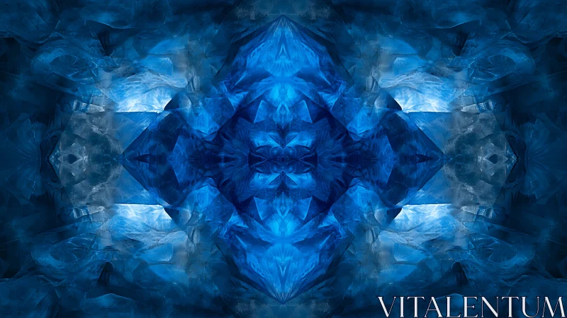 Symmetrical blue crystal geometry forms luminous frozen core